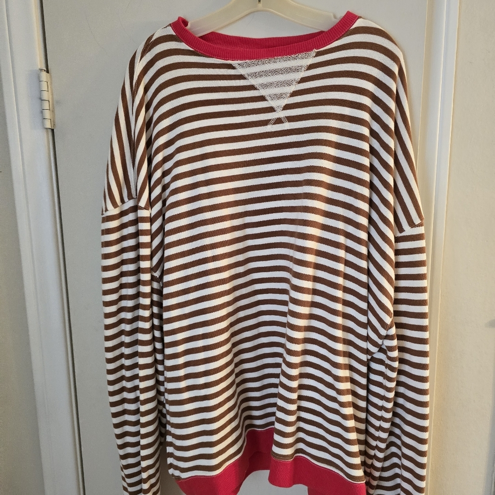 We The Free Striped Sweater with Red Trim